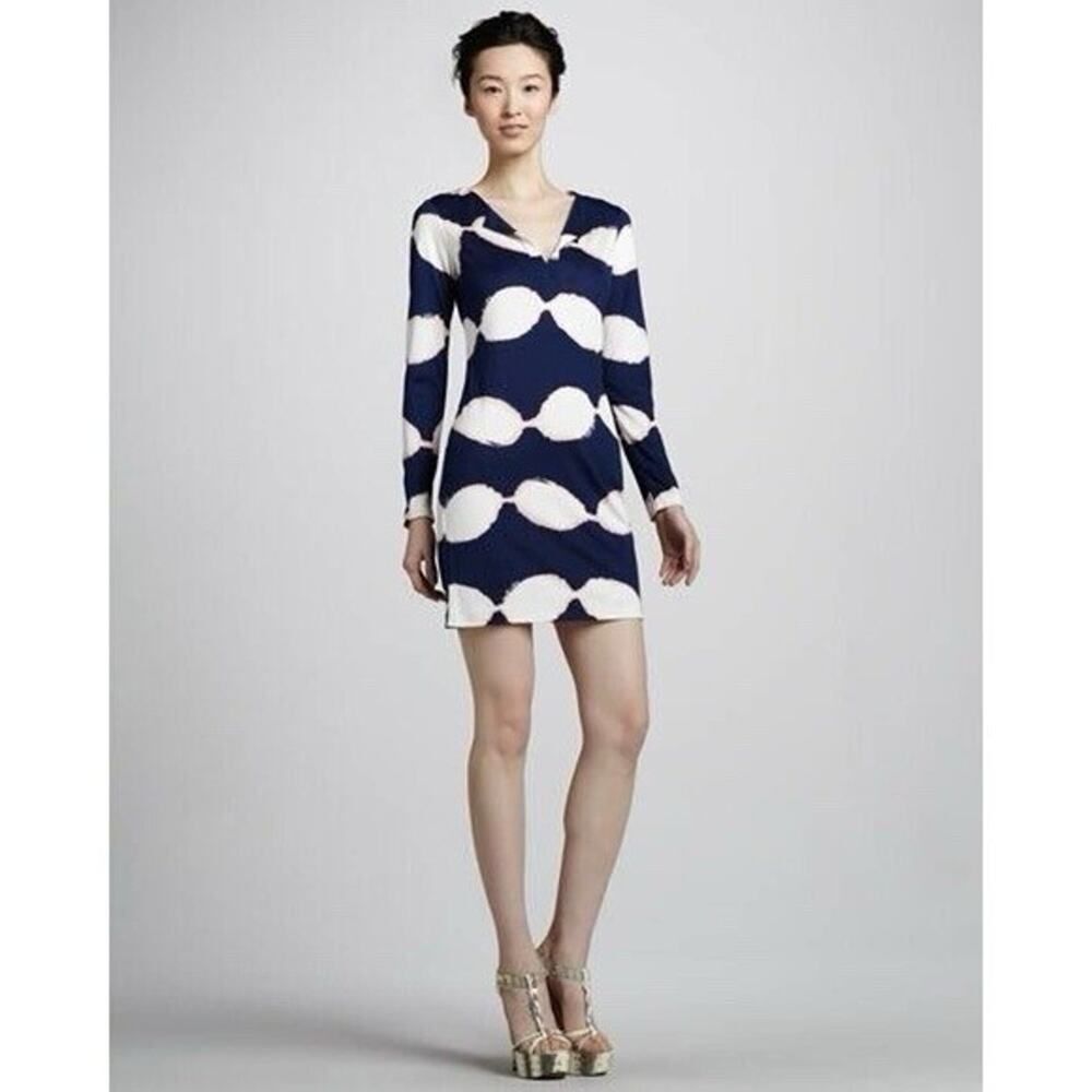 Diane Von Furstenberg Dvf Reina Silk Tunic Dress Navy Shibori Print Size 6